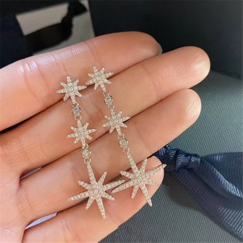 明星同款六芒星耳钉女不对称耳饰三流星耳钉情人节送女友生日礼物
