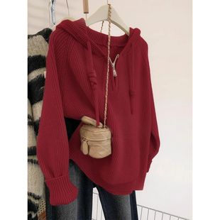 2-300斤大码慵懒风半拉链连帽毛衣女秋冬胖mm宽松遮肚子针织上衣