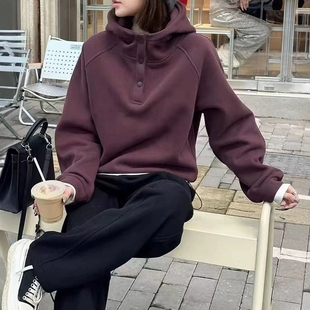 2-300斤特大码设计感连帽加绒卫衣女秋冬胖mm宽松加厚保暖上衣服
