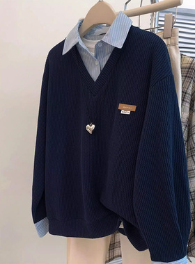 300斤特大码慵懒风polo领卫衣女2025秋冬胖mm宽松拼接假两件上衣