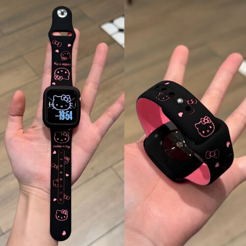 可爱浮雕爱心TK猫硅胶手表带