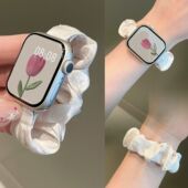 高颜值小清新雪纺发圈表带适用苹果applewatch S10腕带S987SE通用