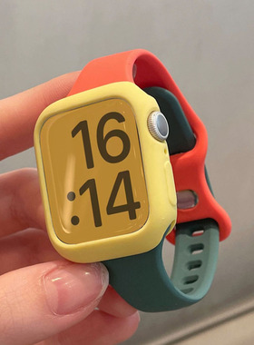 适用Apple watch表带撞色硅胶蝴蝶扣运动iwatch87654321代SE女新