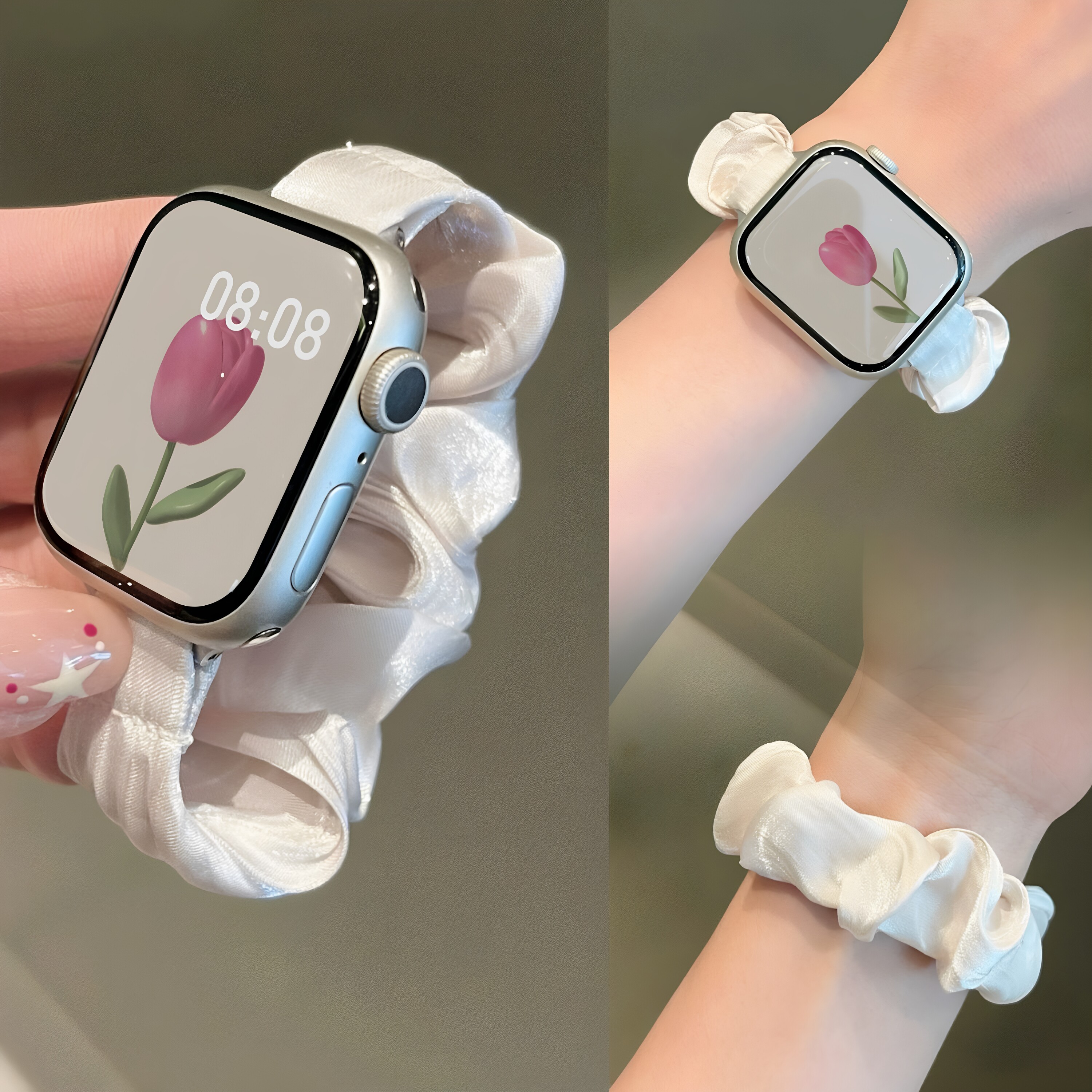 高颜值小清新雪纺发圈表带适用苹果applewatch S10腕带S987SE通用