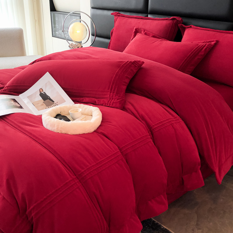 冬季婴儿绒婚庆四件套牛奶绒红色加绒被套法兰绒喜被结婚床上用品,床上用品,婚庆床品套件,淘宝优惠券,粉丝福利购,淘宝优惠卷