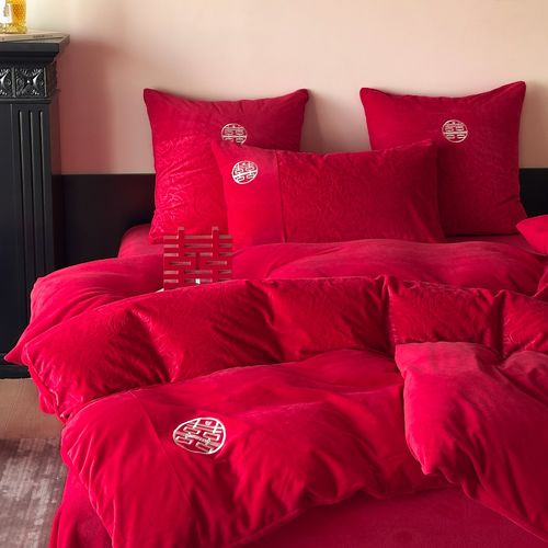 加厚加绒防静电不掉色结婚四件套