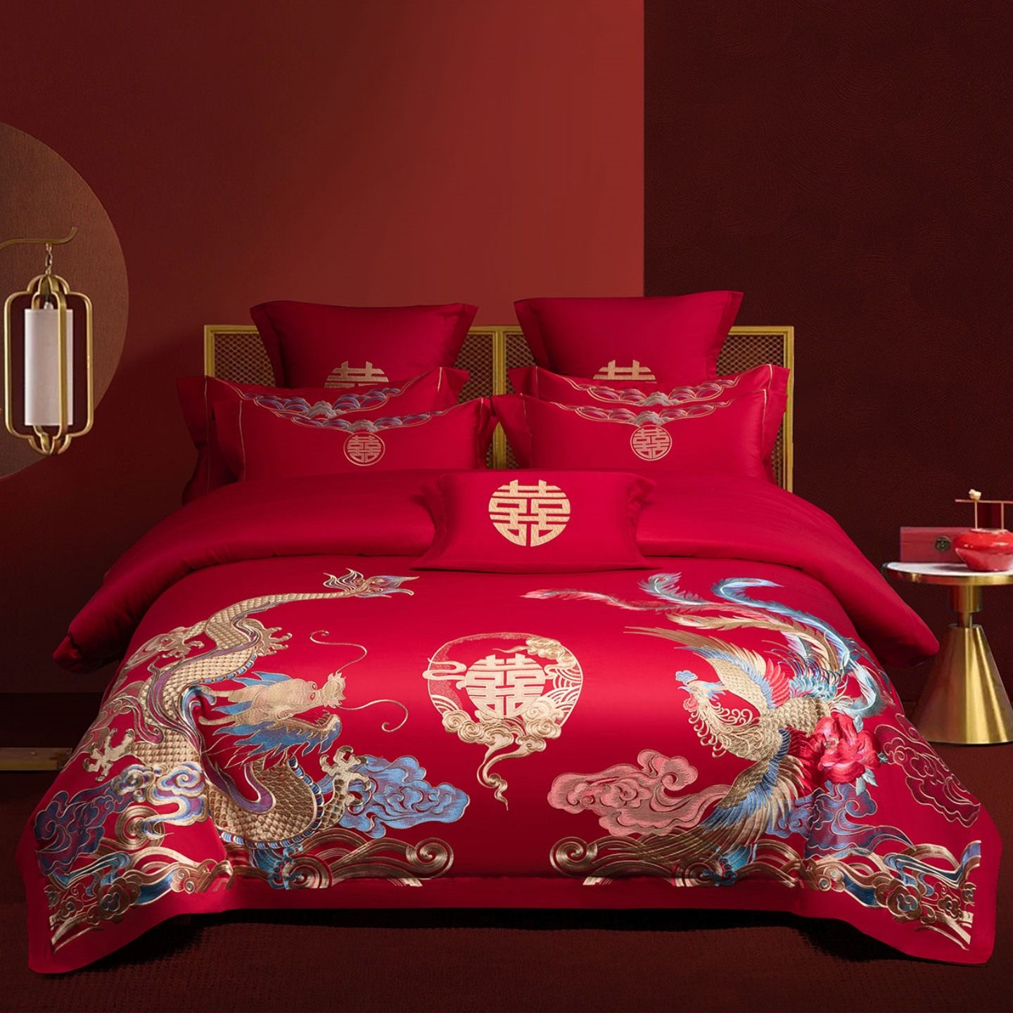 高级感中式龙凤刺绣婚庆四件套红色喜被纯棉被套结婚床上用品婚房,床上用品,婚庆床品套件,淘宝优惠券,粉丝福利购,淘宝优惠卷