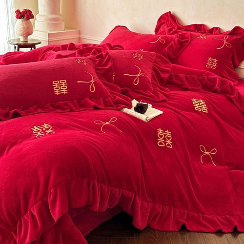 不掉色不掉毛防静电牛奶绒四件套