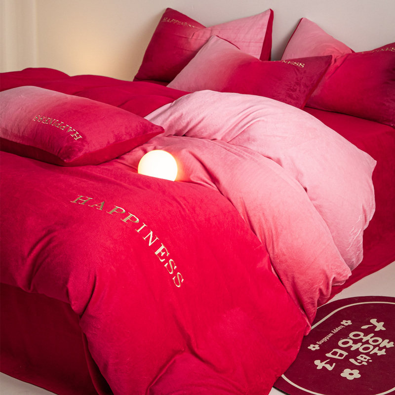 防静电不掉毛婚庆牛奶绒四件套