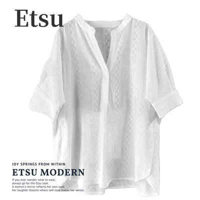 全棉衬衫绣花V领短袖日系