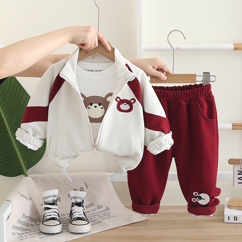 童装秋季男宝宝卡通卫衣三件套小童洋气运动套装婴儿可爱外穿衣服