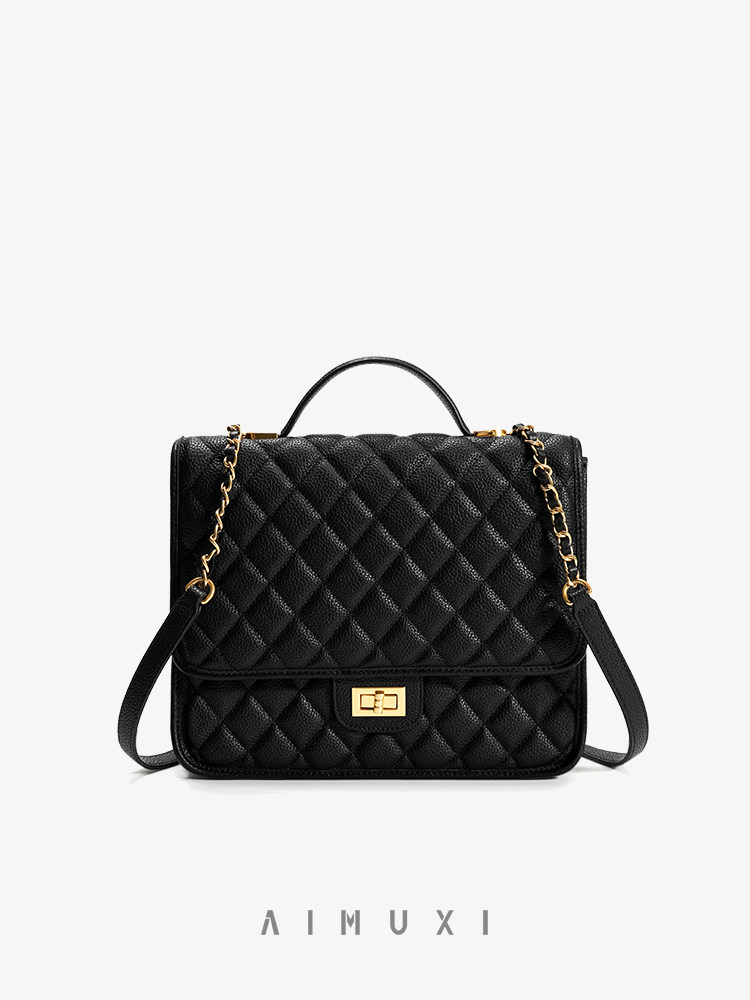 小香风2025新款女士百搭时尚软皮菱格双肩包高级小众链条手提背包
