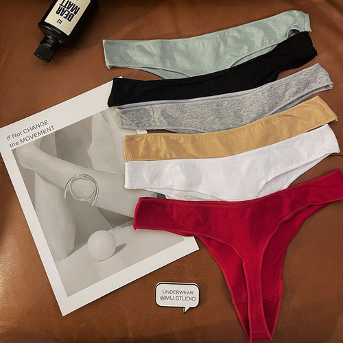 纯棉外贸纯色百搭欧美大码丁字裤