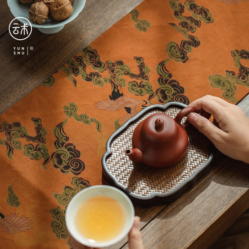 云术禅意古朴手工老料茶盘垫桌旗