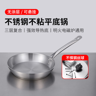 巨博不銹鋼商用平底鍋家牛排煎鍋厚底西餐鍋電磁爐專用復合底炒鍋