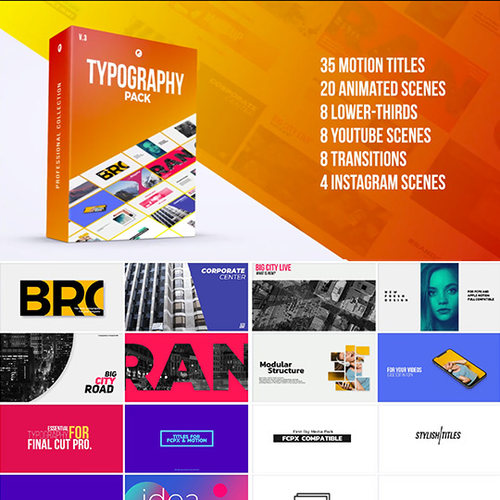 时尚现代文字排版设计动画包FCPX插件 Typography Pack