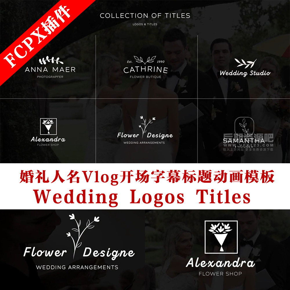 fcpx标题插件 婚礼人名Vlog开场字幕标题动画模板Wedding  Titles