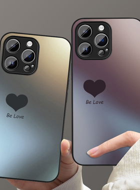 暗紫色爱心16promax适用苹果15plus手机壳iPhone14新款13mini钢化玻璃12pro女款11情侣男全包xs简约保护套78