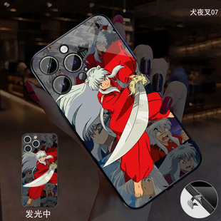 犬夜叉适用iphone16promax手机壳苹果15plus来电闪发光12mini创意14动漫13Pro日系11玻璃xr个性xs声控78se潮