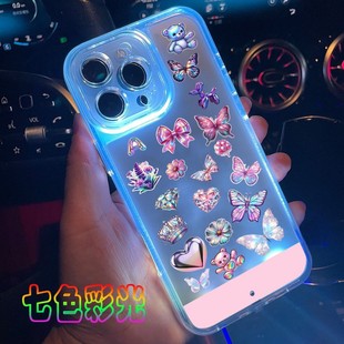 蝴蝶卡通适用17苹果16promax来电发光手机壳iPhone15plus声控七彩14透明壳13新款12动漫11高级感创意