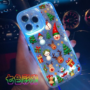 圣诞树适用17苹果16promax来电发光手机壳iPhone15plus声控七彩14透明壳新款12动漫11高级感防摔超火