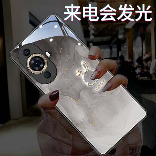 发光水墨兔适用于华为nova12pro11/1087手机壳新款mate70605040/30女创意玻璃简约全包P6070pro荣耀2009080