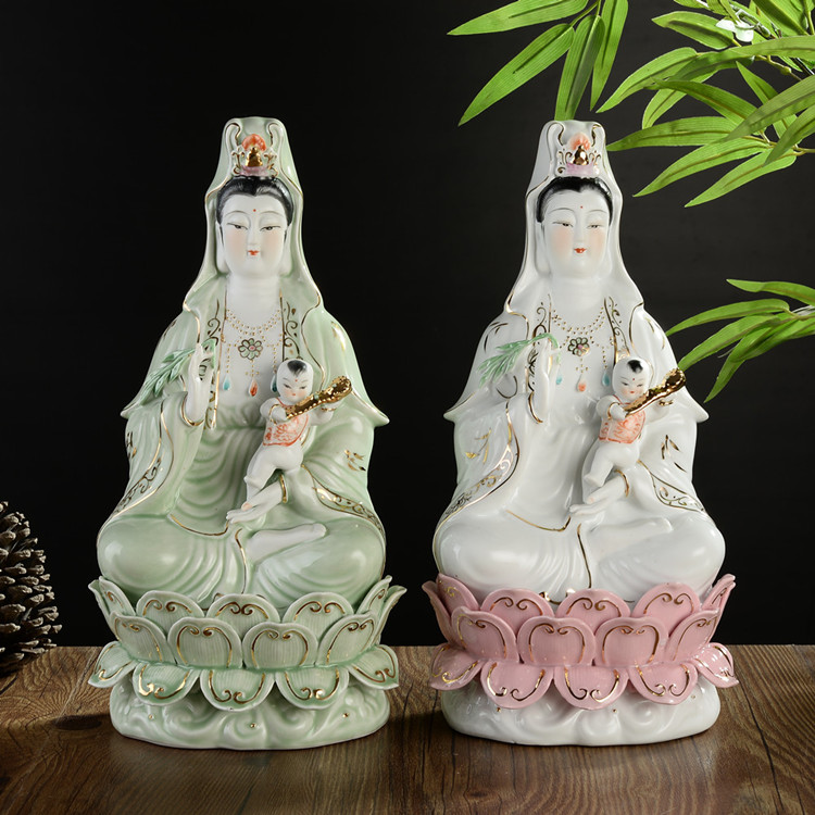 陶瓷求子观音佛像摆件送子娘娘观世音菩萨家居供奉吉祥物小工艺品