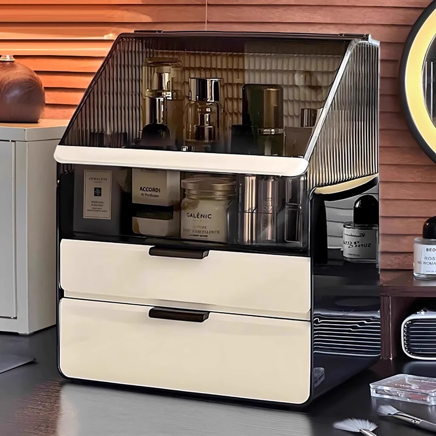 台面化妆品收纳盒日本桌面高级感梳妆台口红护肤大容量防尘透明置,收纳整理,化妆箱/盒,淘宝优惠券,粉丝福利购,淘宝优惠卷