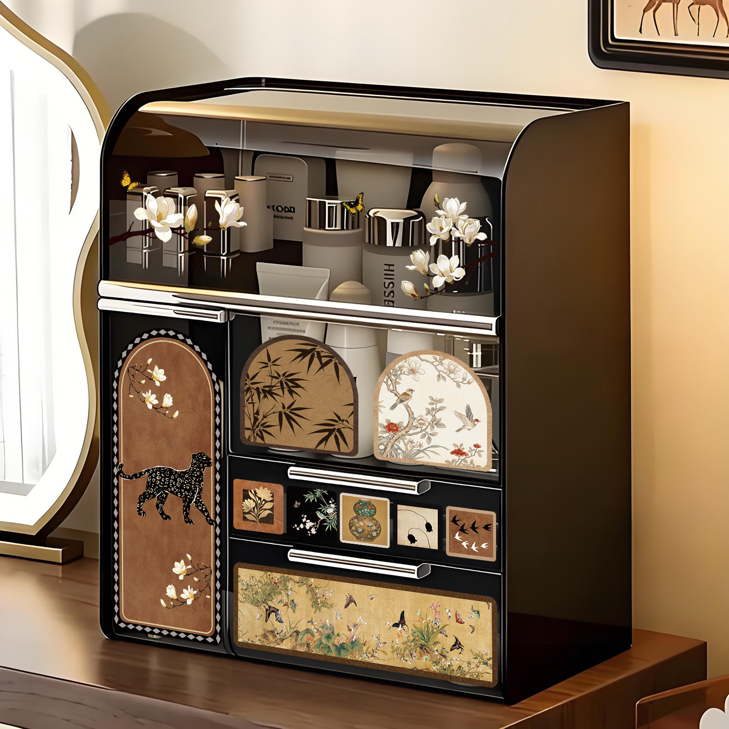 中古化妆品收纳盒桌面高级感防尘大容量口红护肤品刷梳妆台置物架