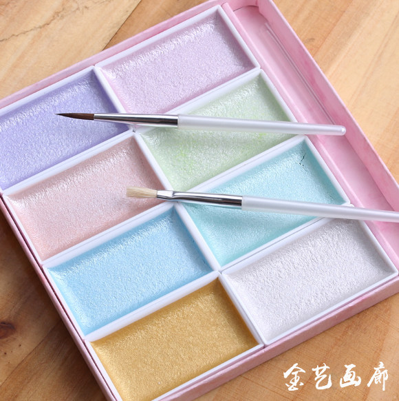 日本樱花吉祥8色珍珠颜彩8色套装 珠光色国画颜料 固体水彩