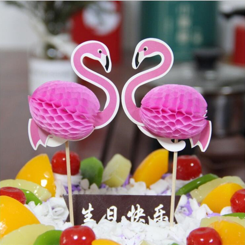 立体火烈鸟蛋糕装饰插牌插签生日蛋糕装饰 甜品台装饰装扮2个/包