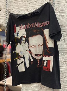 Marilyn Manson玛丽莲曼森美式复古vintage高街落肩款短袖纯棉T恤
