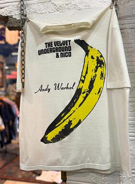 Andy Warhol地下丝绒乐队香蕉印花短袖vintage高街复古摇滚T恤男