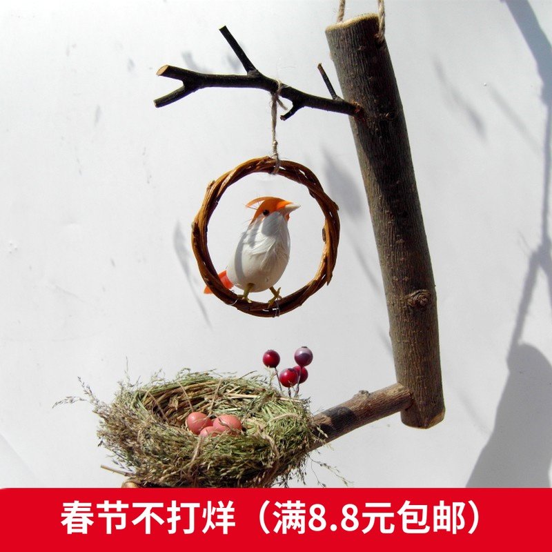 创意干树枝复古鸟窝挂饰田园复古拍摄道具家居复古挂饰创意手工