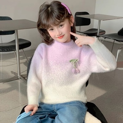 女童秋冬加绒加厚渐变水貂绒毛衣
