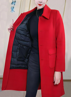 平湖羽绒服内胆双面羊毛呢大衣2025新款女过冬保暖中长妈妈贵夫人