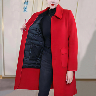 平湖羽绒服内胆双面羊毛呢大衣2025新款女过冬保暖中长妈妈贵夫人