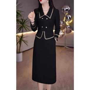 黑色连衣裙春装女2025年新款轻奢高级感初恋白月光减龄刺绣裙