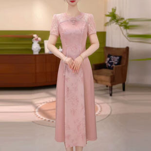 曼芬改良版印花旗袍连衣裙女2025新款夏季减龄复古名媛风a字裙潮