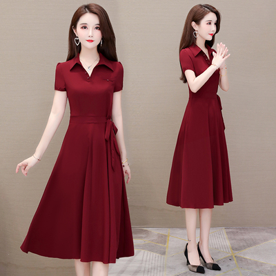 五一喜婆婆婚宴连衣裙女夏2025新款平时可穿妈妈婚礼服酒红色裙子