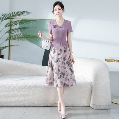广州十三行连衣裙女夏季2025新款爆款轻奢高端时尚妈妈假两件套装