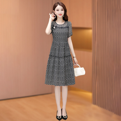十三行小个子旗袍品牌连衣裙子女夏高级感奢华贵夫人品牌碎花雪纺