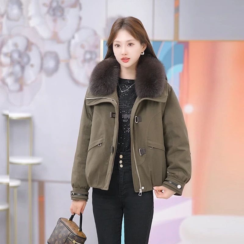 2025新款今年流行爆款鹅绒服大毛领冬季保暖时尚短款鹅绒羽绒服女