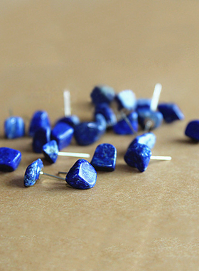 【青金石】冷淡风天然水晶石头耳钉纯银防过敏个性创意简约耳环