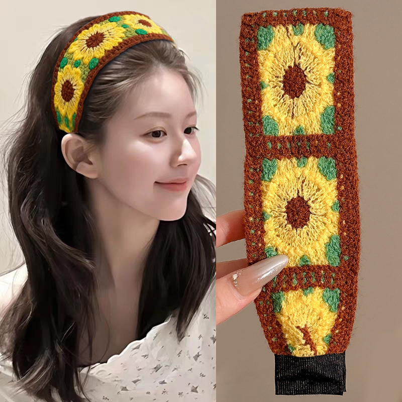 赵露思同款魔术贴头发贴刘海贴女秋冬针织毛线发带洗脸发箍粘粘贴