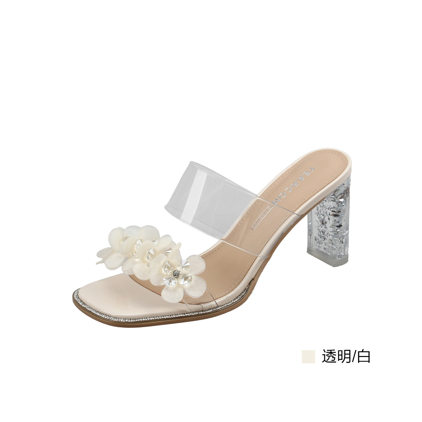 意尔康夏季水晶粗跟女凉拖