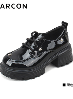 意尔康女鞋2025新款粗跟厚底单鞋女小皮鞋百搭乐福鞋5562AD12316U