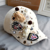 原创设计重工潮牌25年秋冬遮阳女棒球帽可爱小熊徽章休闲鸭舌帽子