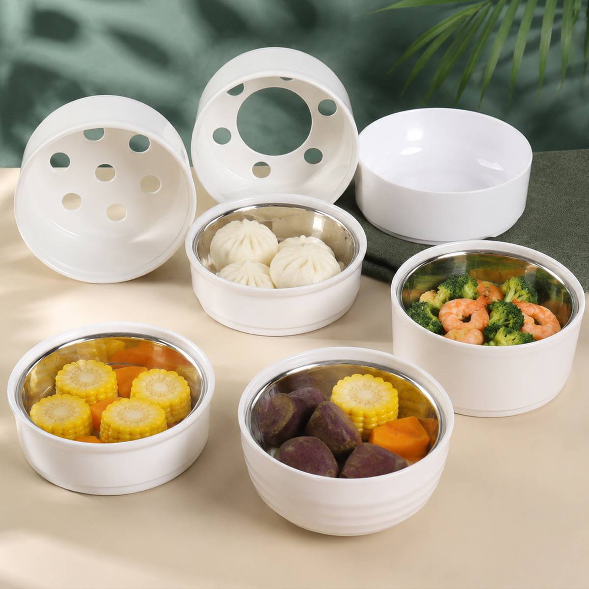 密胺餐具高级感饭盅不锈钢内胆碗