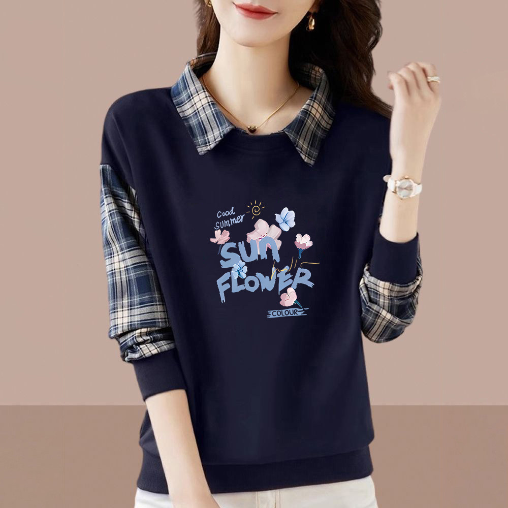 纯棉时尚假两件长袖卫衣女